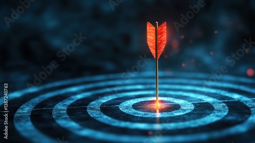 Achieving Success, Red Arrow Piercing the Bullseye of a Target