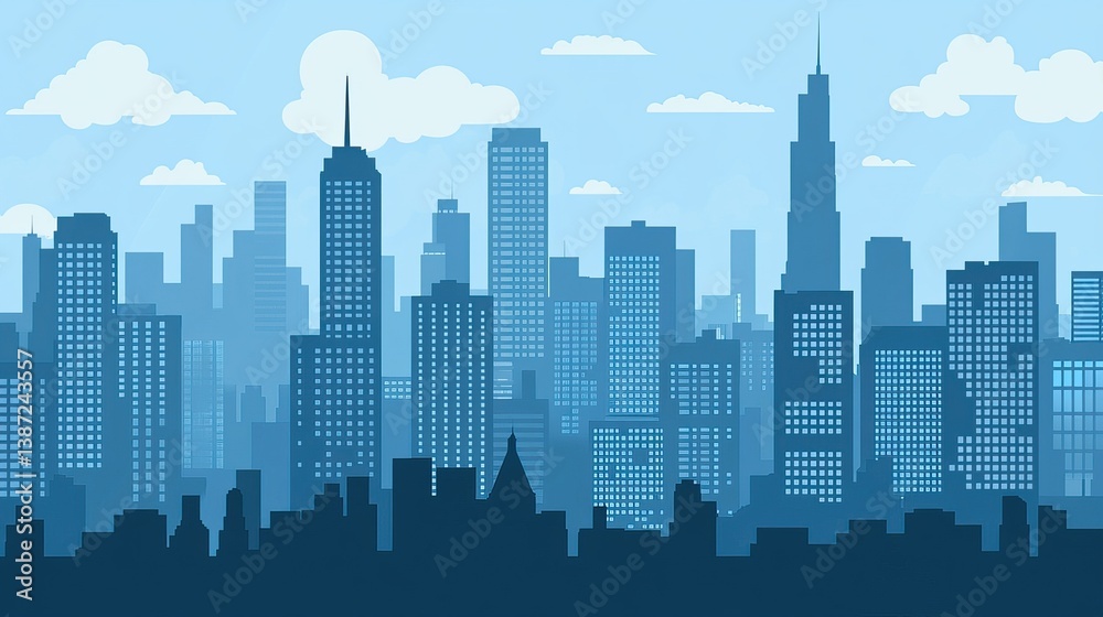 Fototapeta premium Cityscape Silhouette Dawn Blue Sky