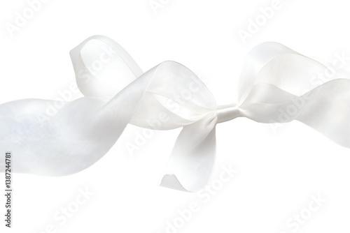 A sheer white ribbon with a flowing edge isolated on a white background