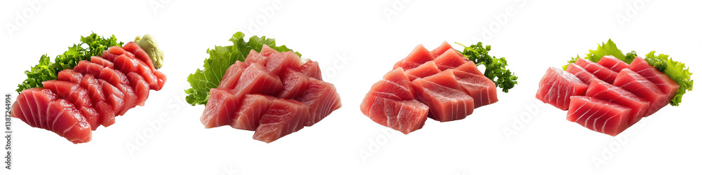 Tuna sashimi isolated on transparent background. PNG, Set of Tuna sashimi isolated on transparent background. PNG, Set of