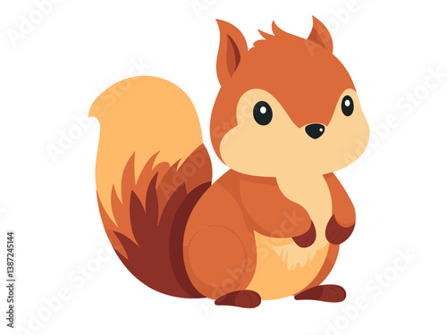 Realistic squirrel perched on tree stump in forest clearing with sunlight