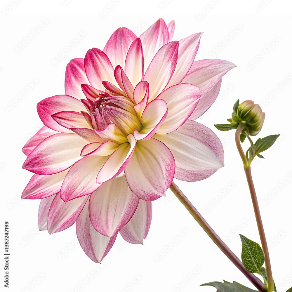 Obraz premium Beautiful Pink and White Dahlia Flower with Bud on Transparent Background
