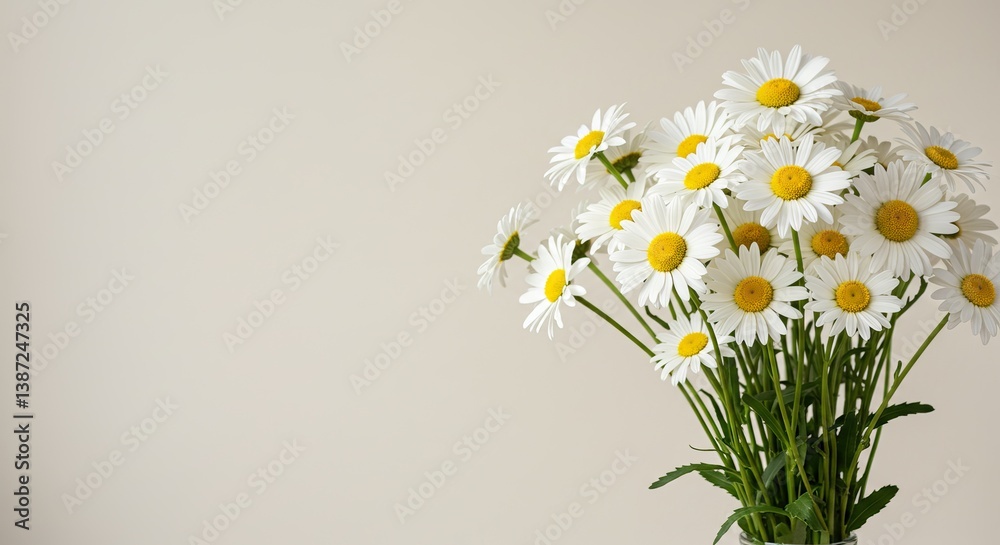 Fresh daisy bouquet on minimalist beige background for floral design