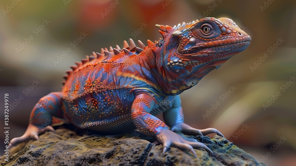 Fototapeta premium 3D model of a multi-colored tuatara