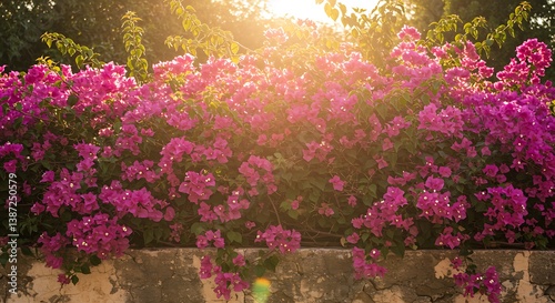Golden Hour Bougainvillea: Sun-Drenched Blooms AI Generated