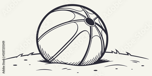 Vector Basketball Icon on Grass - Hand-drawn Sports Illustration for Design