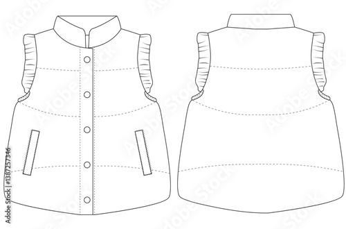 Kids Baby Girl down vest jacket Vector illustration design