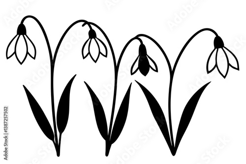 set of snowdrop flower silhouette vector illustration