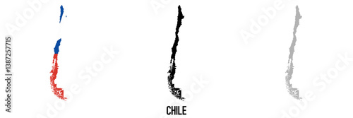 Chile flag and map shape black and gray color. EPS.file.