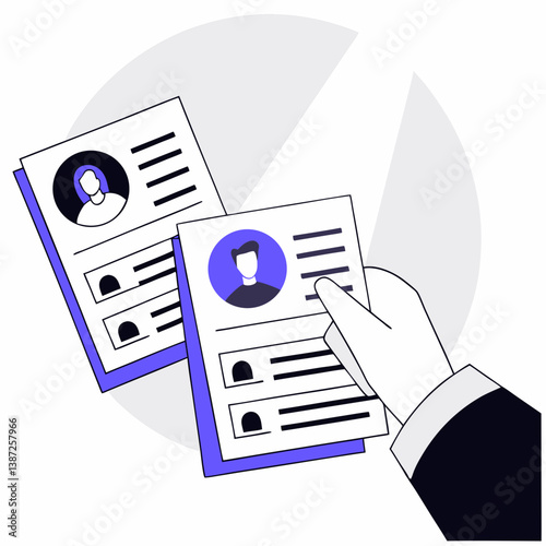Top Job Candidate Selection Concept	Flat style hiring concept showing best candidate being selected.