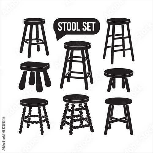 stool set black silhouette
