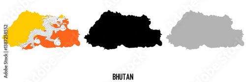 Bhutan flag and map shape black and gray color. EPS.file.