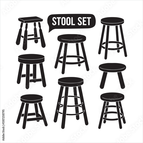 stool set black silhouette
