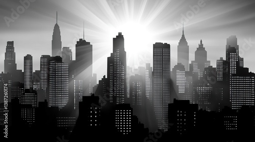Wallpaper Mural Monochrome city skyline sunrise graphic Torontodigital.ca