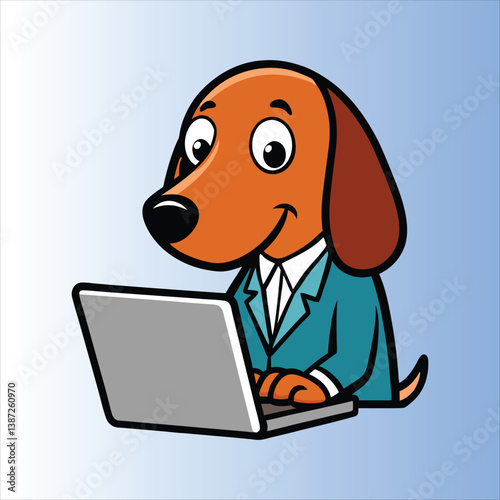 Cute coonhound Working on Laptop