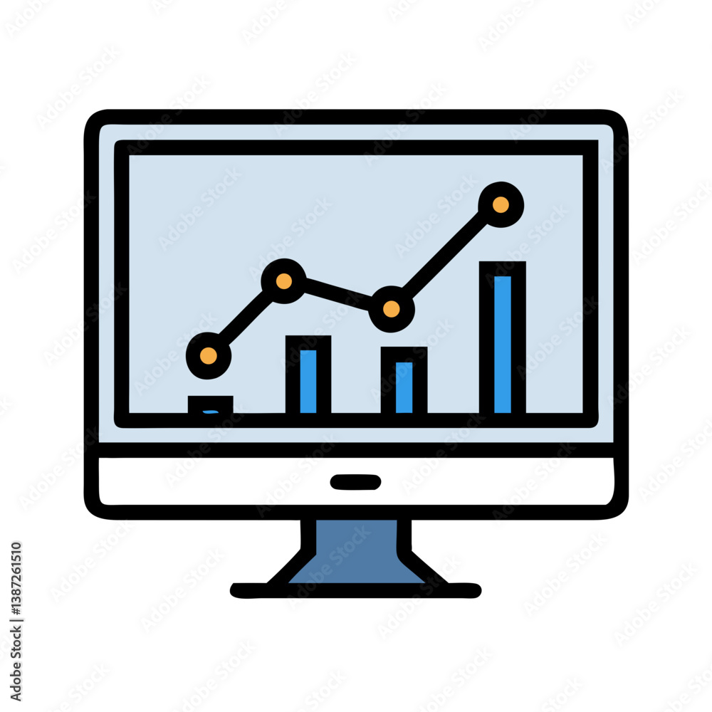 Monitor with Graph Representing Business Dashboard Icon Design Monitor with Graph Representing Business Dashboard Icon Design