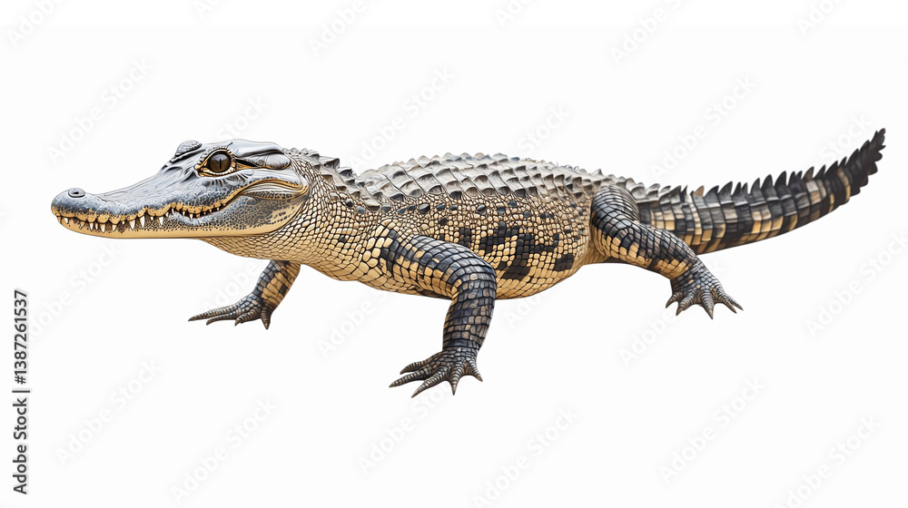 Naklejka premium Realistic Freshwater Crocodile Illustration on Transparent Background for Educational Purposes