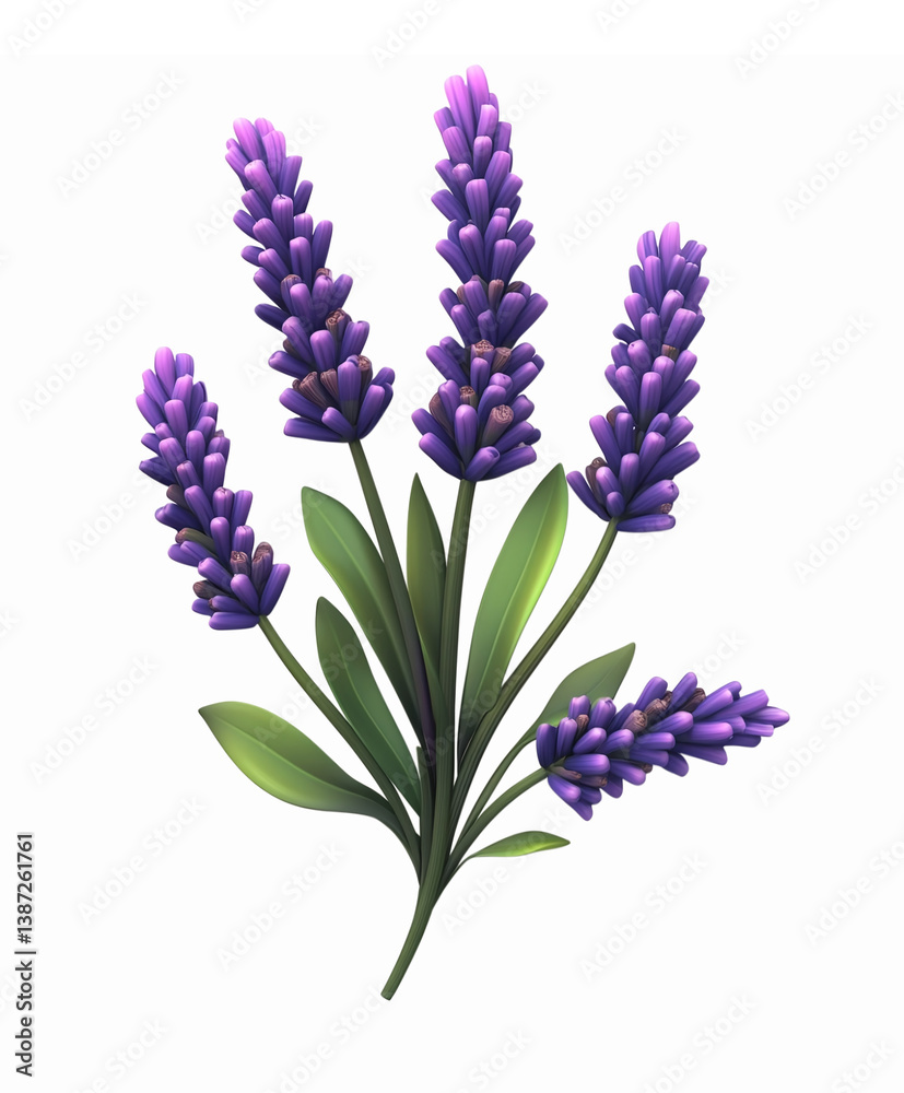 Obraz premium Lavender Flower Bouquet Illustration with Green Leaves for Home Decor and Wellness Projects