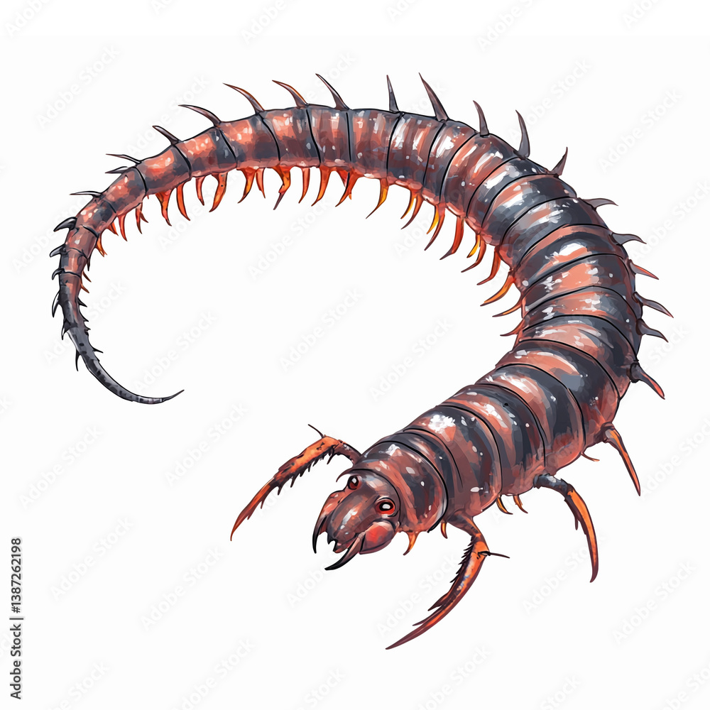 Fototapeta premium Realistic Illustration of a Centipede with Detailed Body Segmentation and Leg Structure on Transparent Background