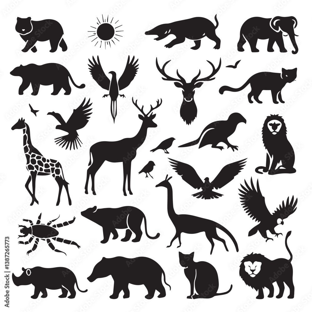 Naklejka premium set of animal silhouette vector style minimalist white background