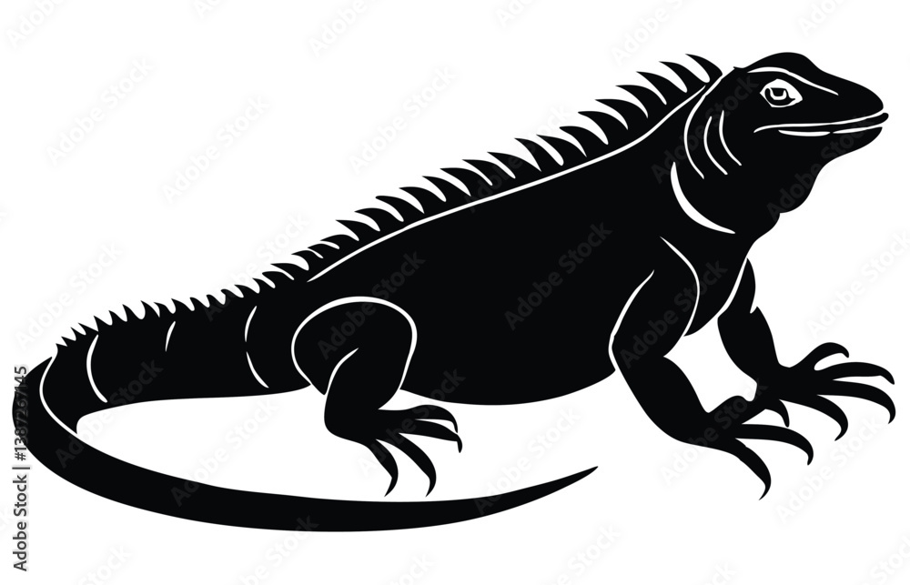 Obraz premium Black Lizard Silhouette Vector Set: Stylized Reptile Clipart in Vintage Tattoo and Wildlife Design Style. Adobe Art and Illustrator.