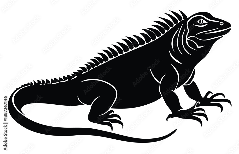 Fototapeta premium Black Lizard Silhouette Vector Set: Stylized Reptile Clipart in Vintage Tattoo and Wildlife Design Style. Adobe Art and Illustrator.