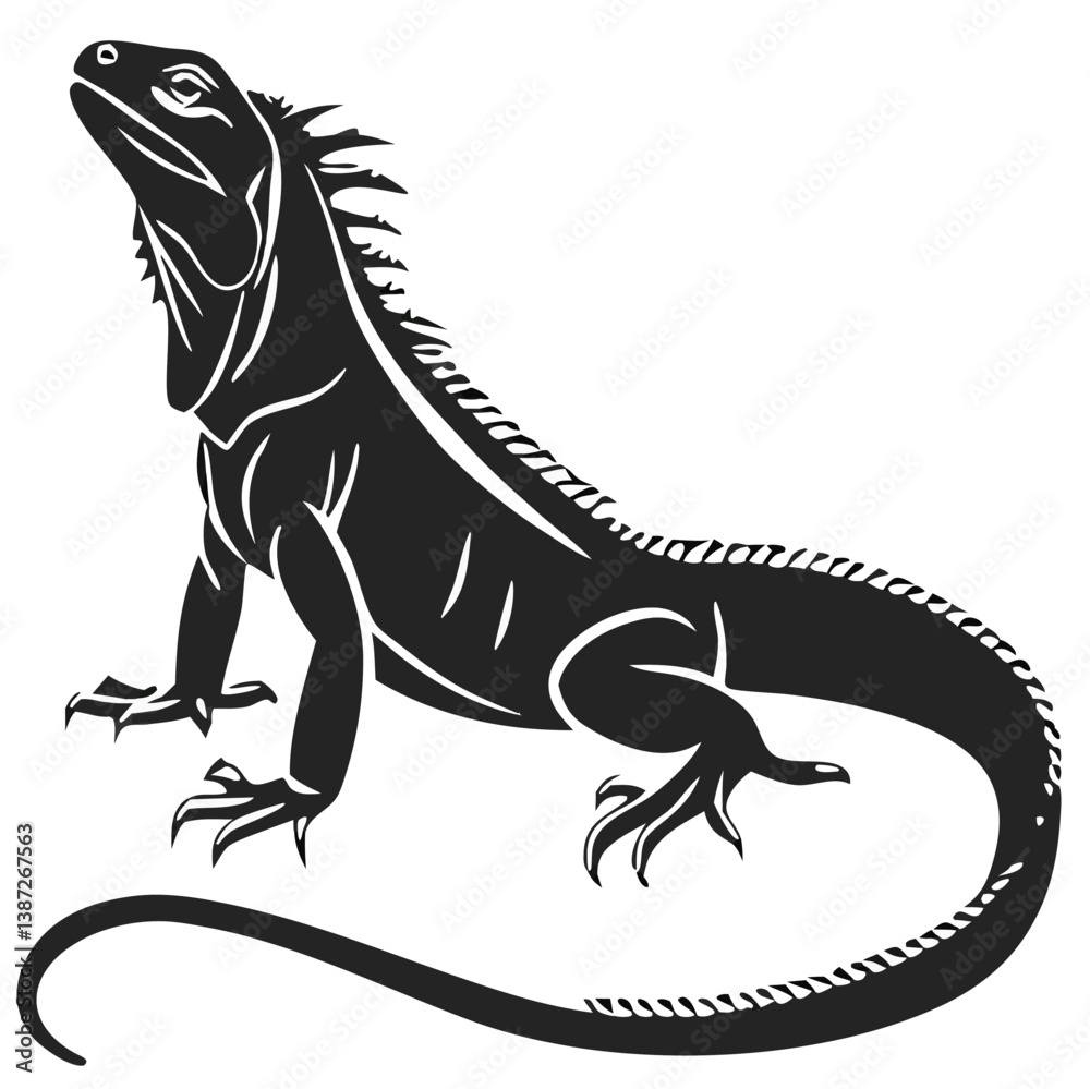 Obraz premium Black Lizard Silhouette Vector Set: Stylized Reptile Clipart in Vintage Tattoo and Wildlife Design Style. Adobe Art and Illustrator.
