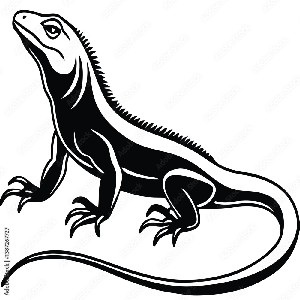 Fototapeta premium Black Lizard Silhouette Vector Set: Stylized Reptile Clipart in Vintage Tattoo and Wildlife Design Style. Adobe Art and Illustrator.