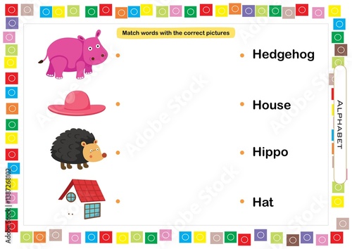 Worksheets for children – kids activity – match words with correct pictures