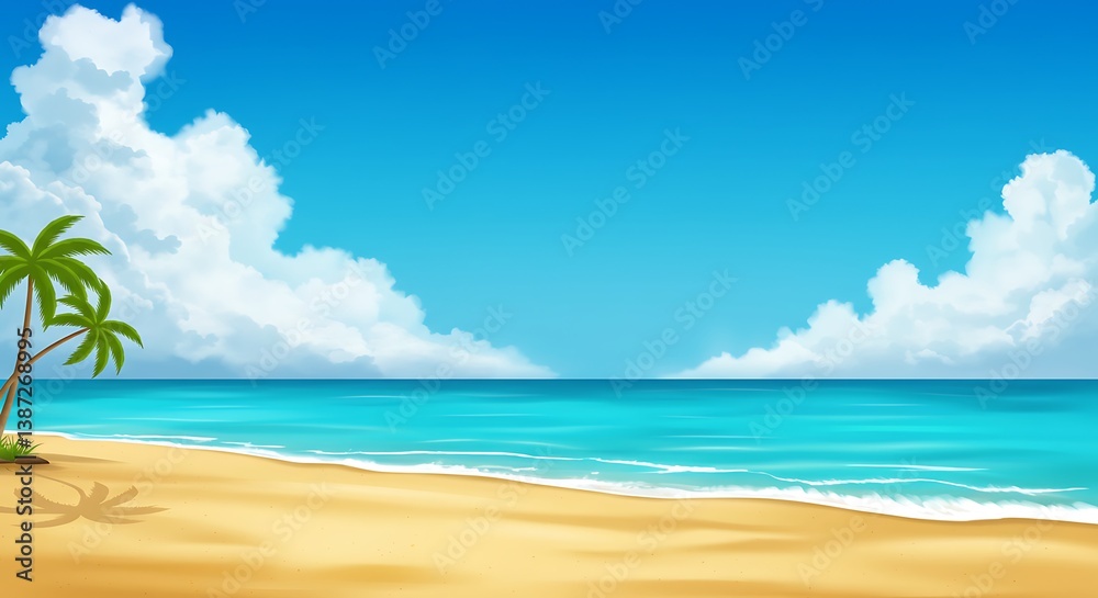 Fototapeta premium Tropical Paradise: Digital Painting of a Tranquil Beach AI Generated