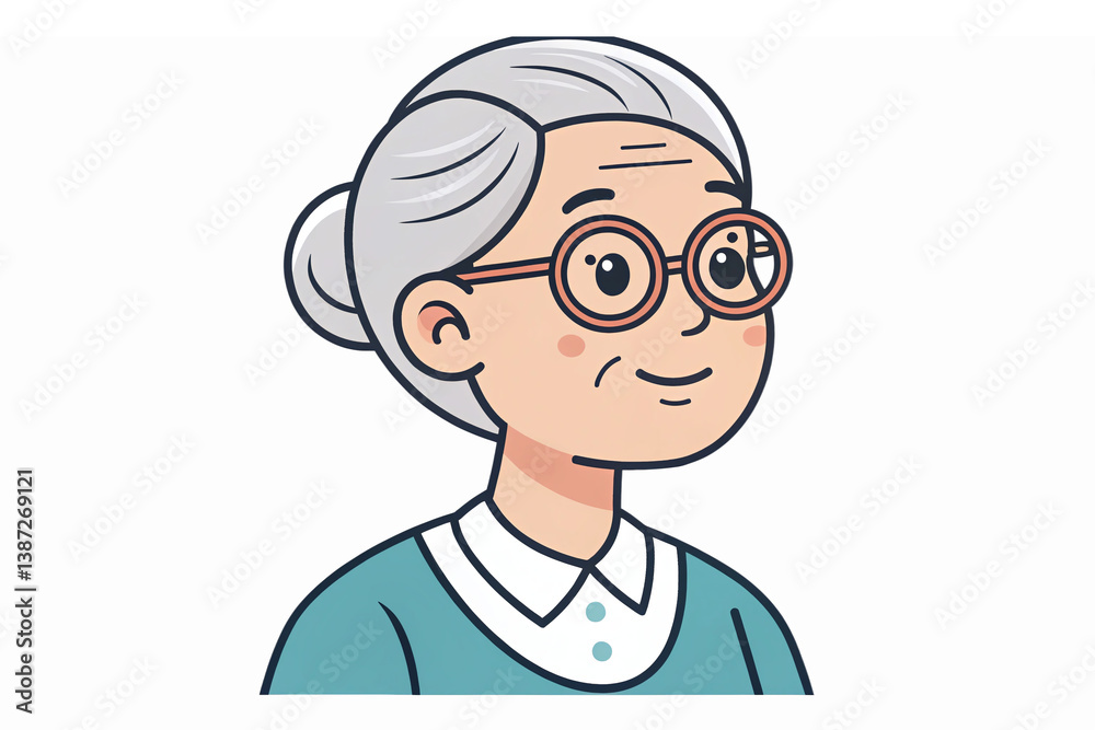 Cheerful Elderly Woman with Glasses Featuring Gray Hair and Blue Sweater on Transparent Background Cheerful Elderly Woman with Glasses Featuring Gray Hair and Blue Sweater on Transparent Background