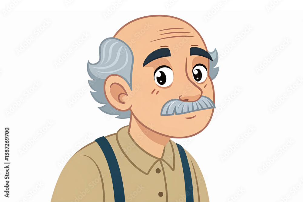 Friendly Cartoon Grandpa Character with Gray Hair and Mustache for Family Themes Friendly Cartoon Grandpa Character with Gray Hair and Mustache for Family Themes