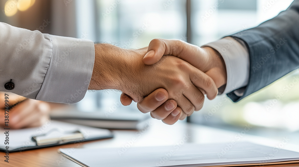 Close-up of business handshake for partnership and professional agreement concepts Close-up of business handshake for partnership and professional agreement concepts