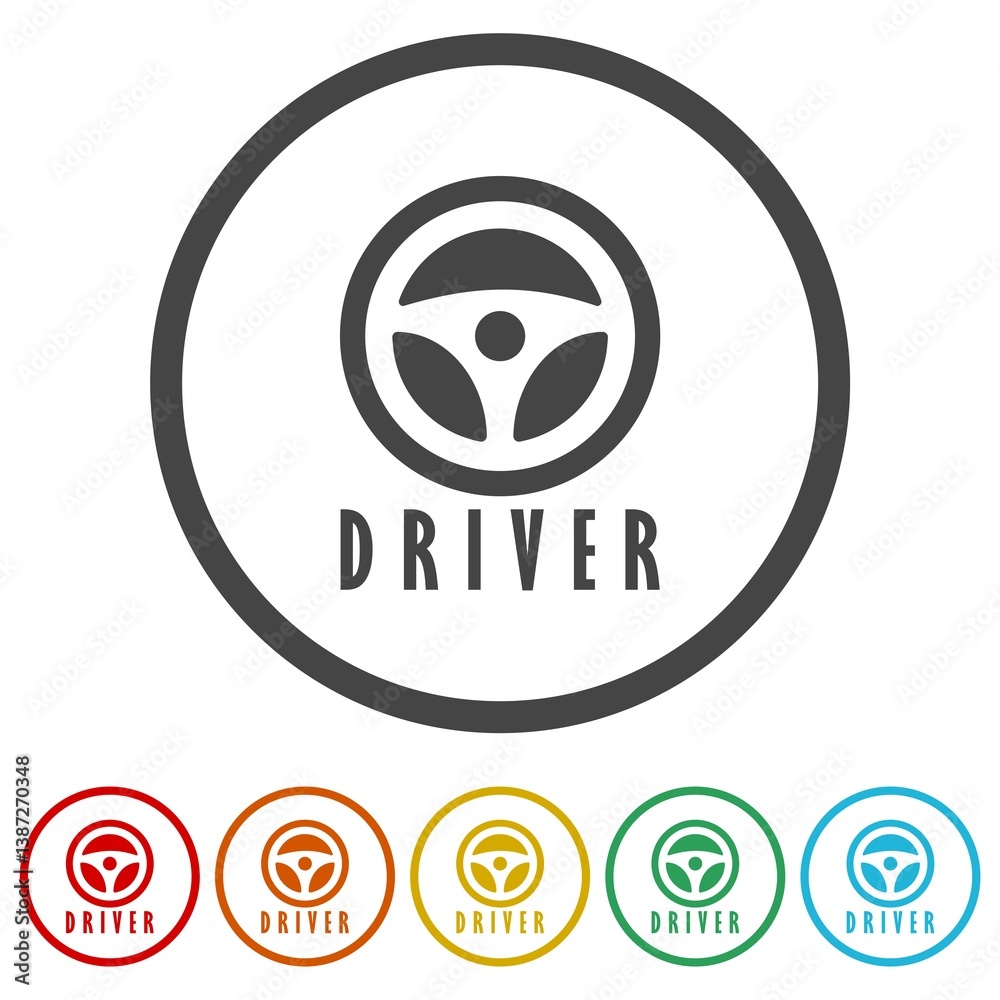 Driver logo template. Set icons in color circle buttons Driver logo template. Set icons in color circle buttons