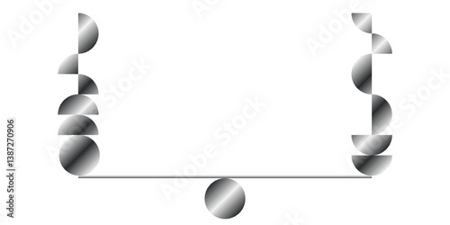 Balance concept .Circles balancing on plank . Minimal art design . Balance of noise textured balls . Trendy Circles with lines  . Linear spheres in balance . Design element .vector 