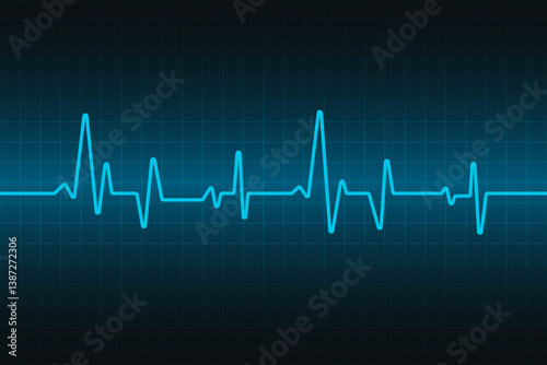Heart wave technology background. Shows the rhythm of the heart that is pumping. Dark blue background with a grid. Vector background
