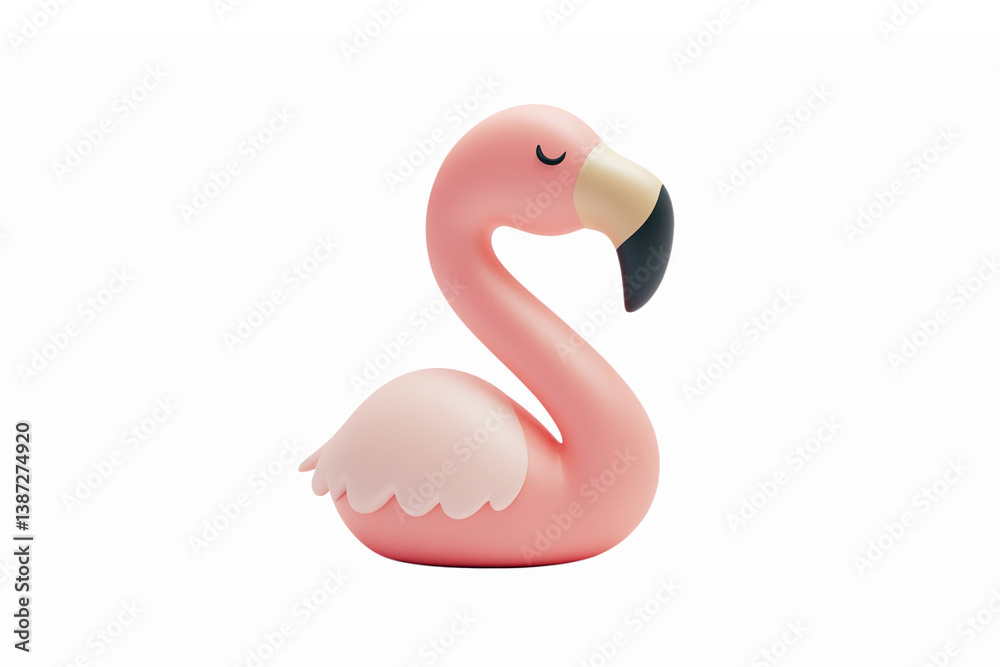 Fototapeta premium Cute Cartoon Pink Flamingo with Closed Eyes for Summer Pool Decor and Fun Illustrations