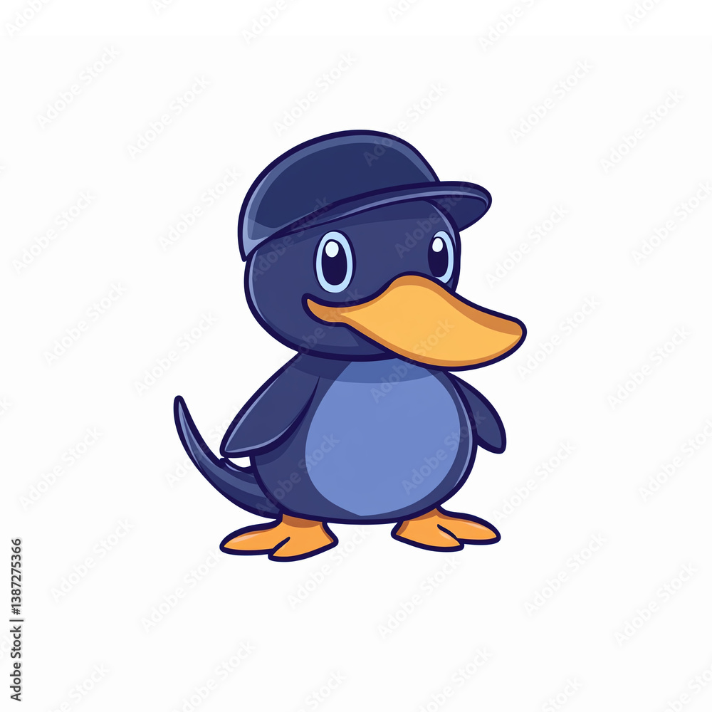 Obraz premium Cute Cartoon Penguin Character Wearing a Cap with a Cheerful Expression for Kids Themes
