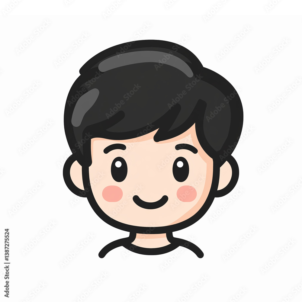 Cartoon Character Boy with Black Hair and Smiling Expression for Fun Marketing Designs Cartoon Character Boy with Black Hair and Smiling Expression for Fun Marketing Designs