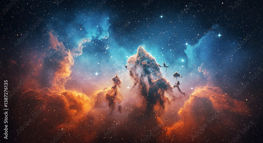Fototapeta premium Cosmic Pillars: A 3D Nebula Dreamscape AI Generated