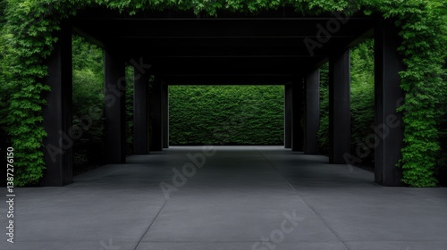 Wallpaper Mural Dark, modern walkway through a lush green garden Torontodigital.ca