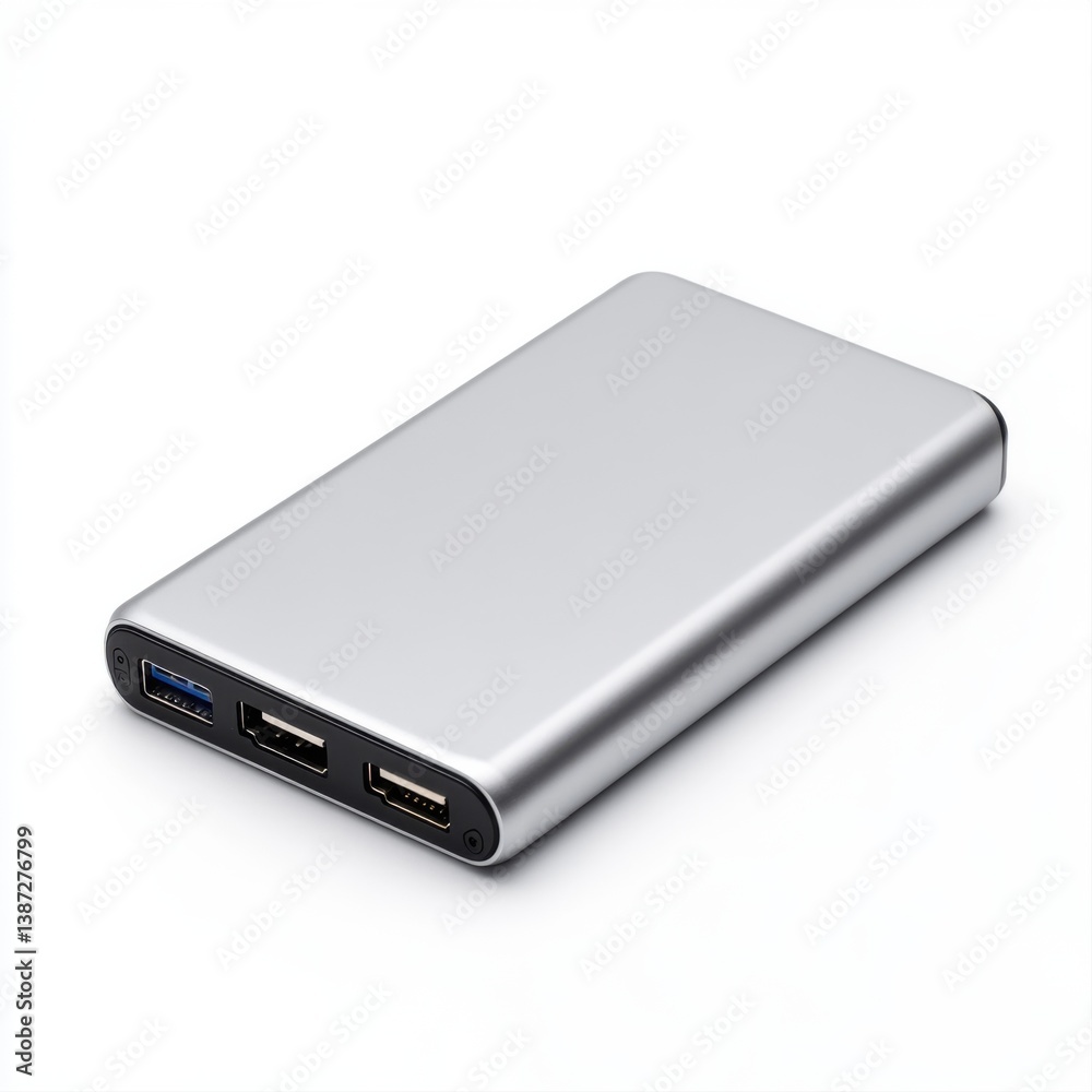 Compact Silver Power Bank with Dual USB Ports for Charging Mobile Devices and Electronics on the Go Compact Silver Power Bank with Dual USB Ports for Charging Mobile Devices and Electronics on the Go