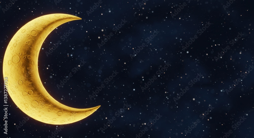 Naklejka premium Golden Crescent Moon in a Starry Night Sky Celestial Wonder