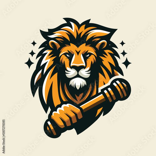 Lion Holding Microphone Cartoon Illustration Strong Mascot and Creative Design photo
