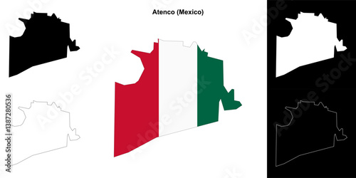 Atenco municipality (Mexico) outline map set