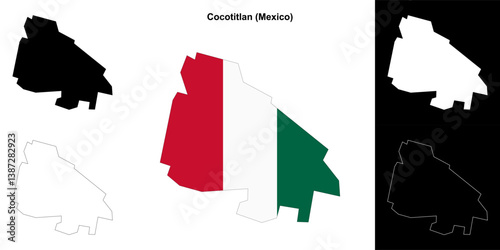 Cocotitlan municipality (Mexico) outline map set