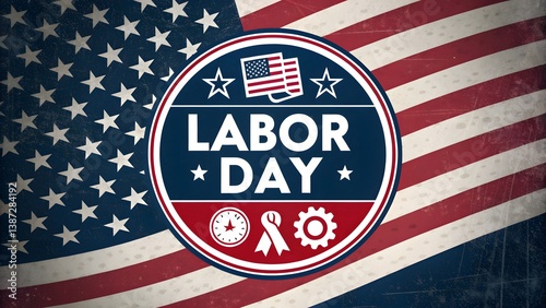 Celebrating Labor Day With Symbols of American Pride and Worker Achievements Displayed on a Flag Backdrop