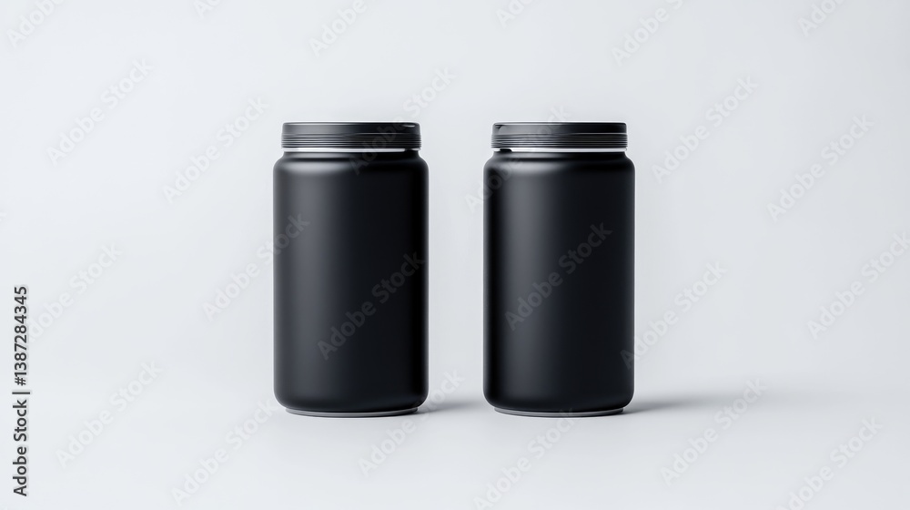 Black Supplement Jars Minimalist Studio Setup High-Resolution Front Lighting Two-Jar Layout Matte Finish Product Mockup Neutral Background Clean Aesthetics Packaging Design Black Supplement Jars Minimalist Studio Setup High-Resolution Front Lighting Two-Jar Layout Matte Finish Product Mockup Neutral Background Clean Aesthetics Packaging Design