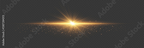 Horizontal light effect, glare and flashes of light. On a transparent background.