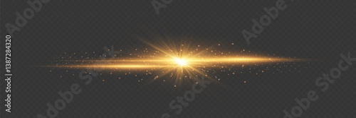 Horizontal light effect, glare and flashes of light. On a transparent background.